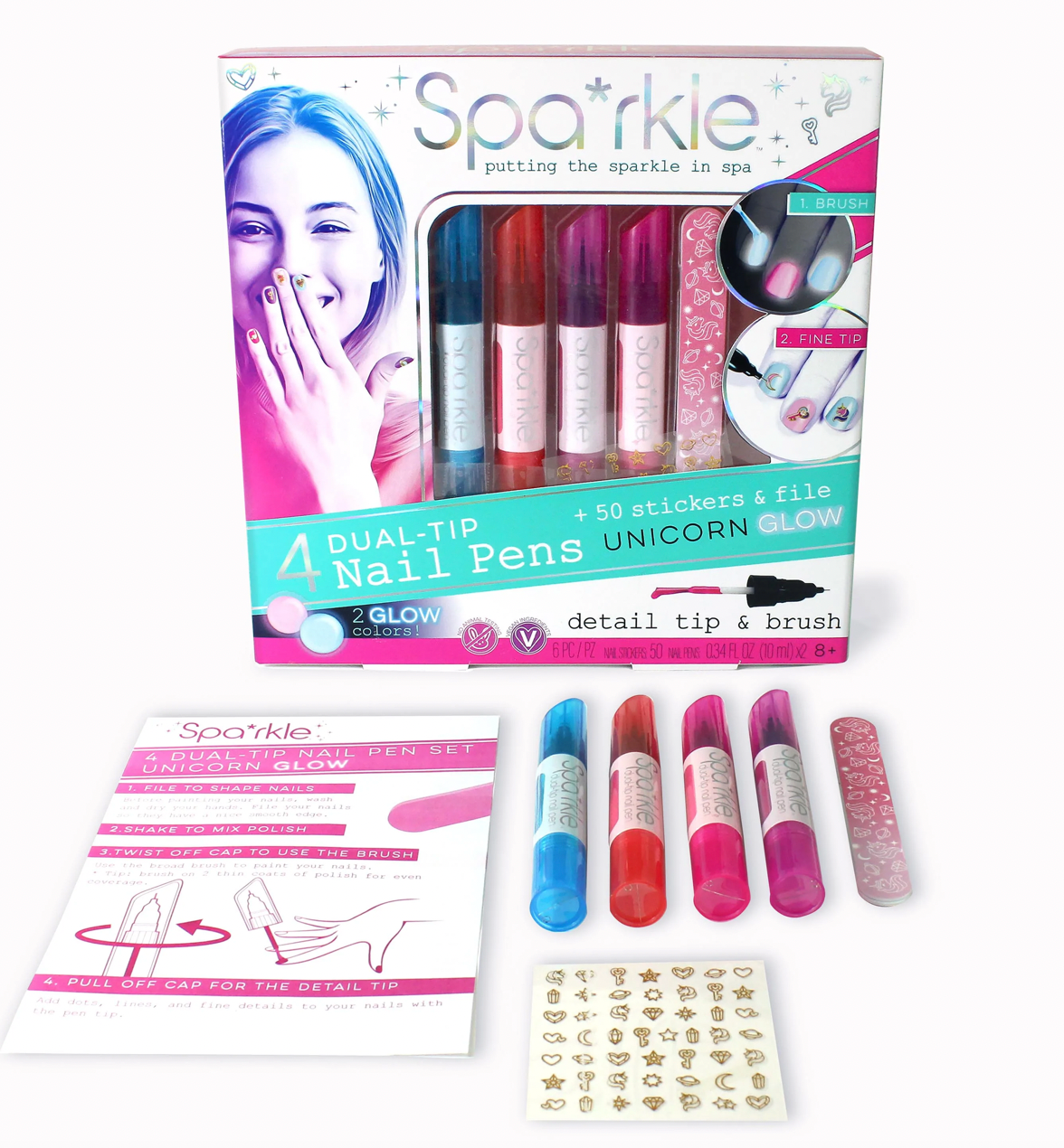 Spa*rkle 4 Dual-Tip Nail Pens Unicorn Glow Set