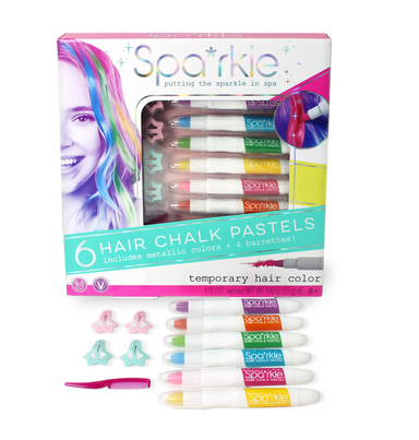 Bright Stripe Spa*rkle 6 Hair Chalk Pastels & Barrettes Set