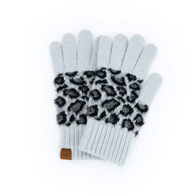 Britt's Knits Snow Leopard Gloves - Gray