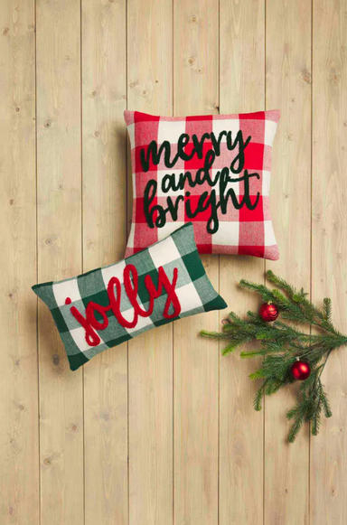 Mud Pie Merry And Bright Christmas Plaid Pillow