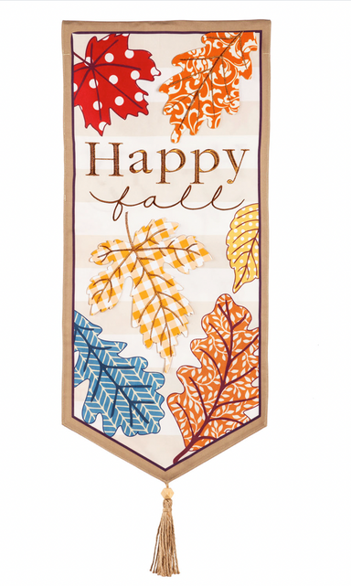 Evergreen Banner Garden Flags- Patterned Leaves Happy Fall