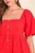 Umgee Bethany Dress - Scarlet, short flutter sleeves, square neck, tiered, midi, button down, elastic back, curvy
