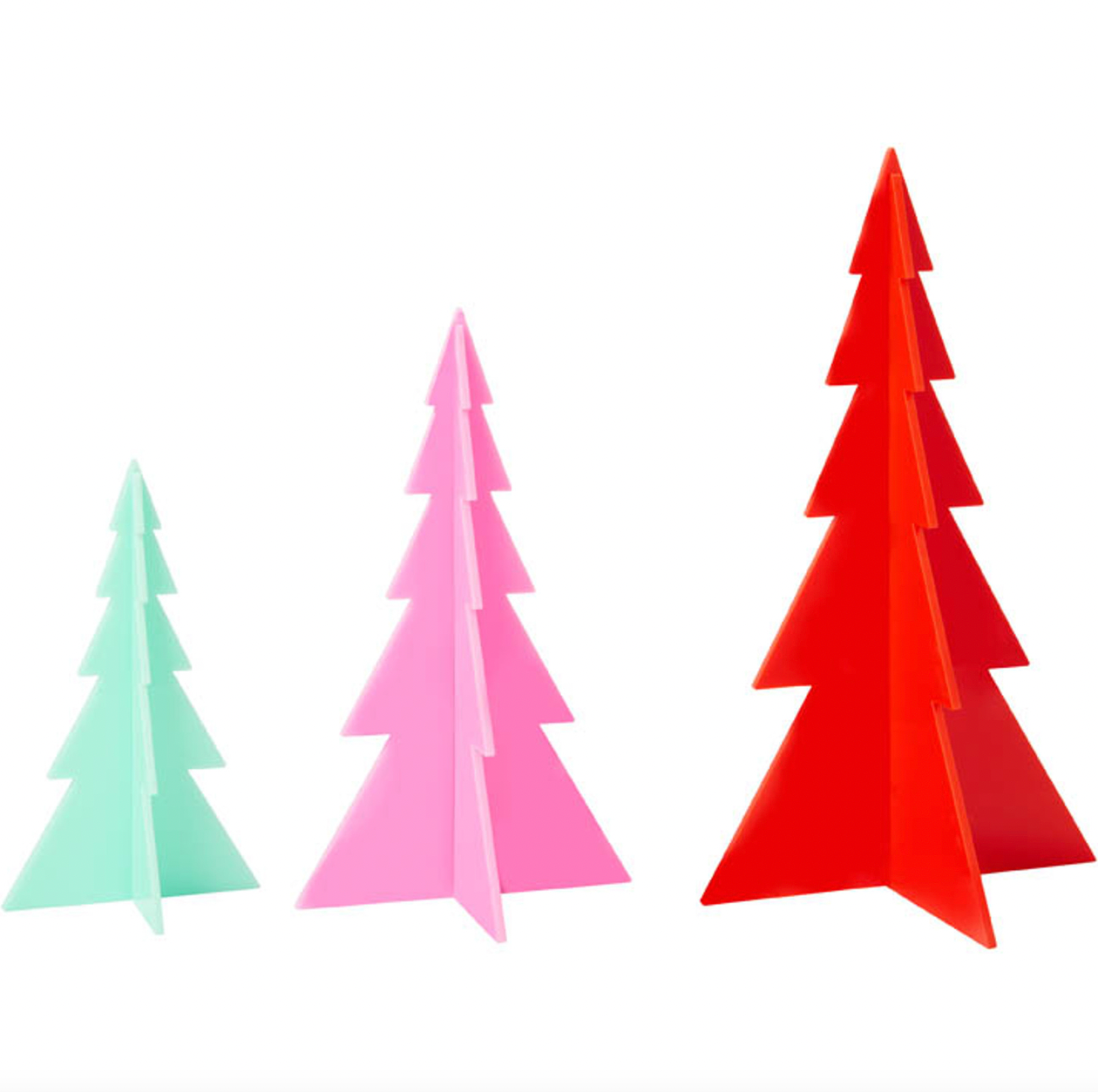 CR Gibson Kailo Chic Acrylic Christmas Trees Set of 3 - Blue, Pink, & Red