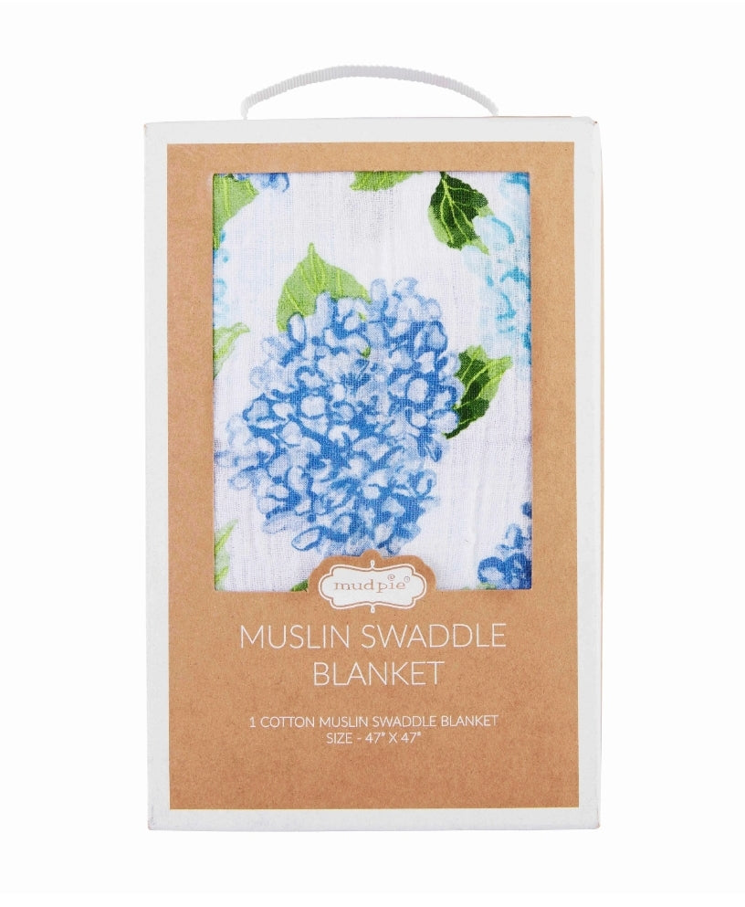 Mud Pie Muslin Swaddle Blue Hydrangea 