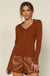 Skies are Blue Geller Top - Camel, collared, ribbed knit, v-neck, llong sleeves with slits, button down, curvy 