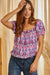 Savanna Jane Kayla Top - Multi, short puff sleeves, ruffle hem, printed, elastic cuff, curvy