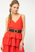 Entro Claudine Dress - Red, v-neck, crossover, belted, thin strap, mini, tiered