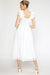 Entro Happily Ever After Dress-White, grid, round neck, short ruffle sleeve, midi, lined