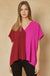 Entro Tiffany Top - Ruby Combo, color block, v-neck, placket, short sleeves, flowy