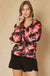 Entro Lily Top - Black, floral print, long sleeves, v-neck, button sleeves, curvy 