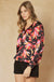 Entro Lily Top - Black, floral print, long sleeves, v-neck, button sleeves, curvy