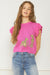 Entro Cheetah Love Top-Hot Pink. short ruffle sleeve, round neck, crop