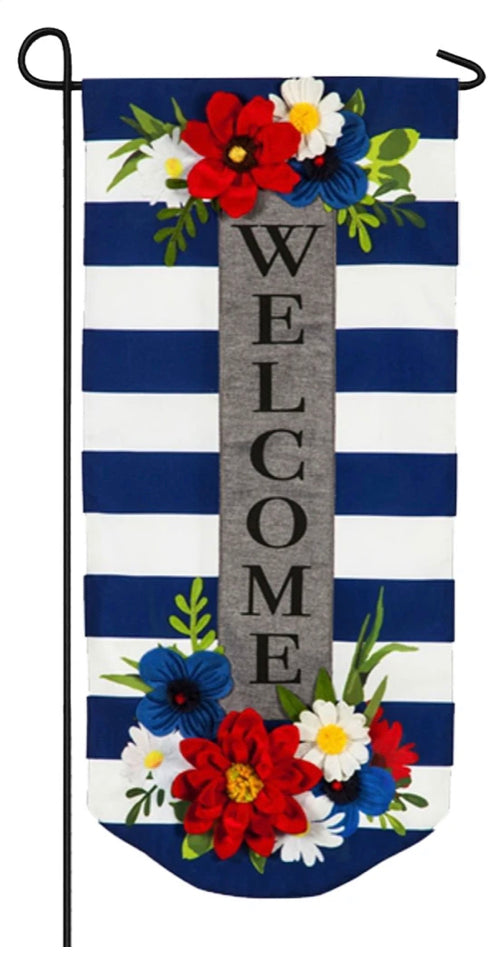 Evergreen Banner Garden Flags-Floral Stripe Welcome