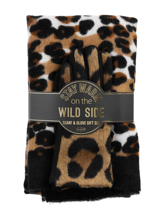 Mud Pie Scarf & Glove Gift Set - Tan Leopard