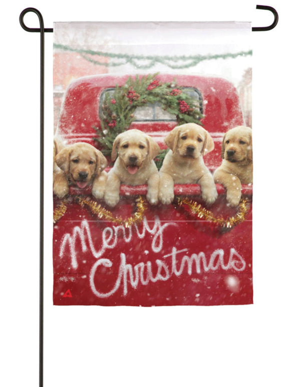 Evergreen Garden Flags - Christmas - Red Truck With Puppies