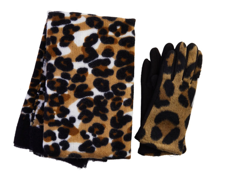 Mud Pie Scarf & Glove Gift Set - Tan Leopard