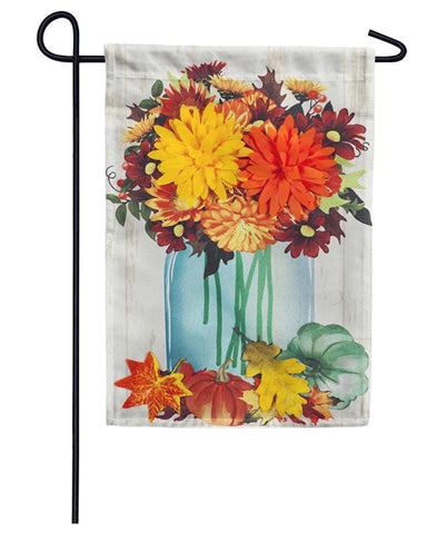 Evergreen Garden Flags - Fall- Fall Mums Floral Mason Jar