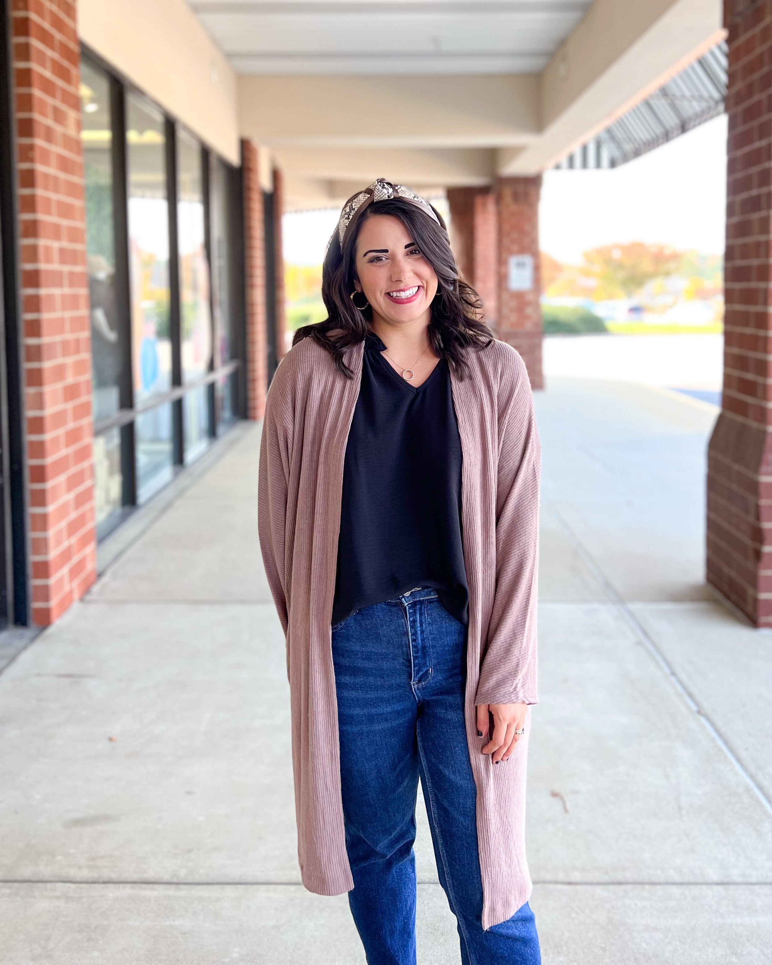 Andree by Unit Comfy Cozy Cardigan - Mocha, long sleeves, pockets, side slits oversized, open front  Edit alt text