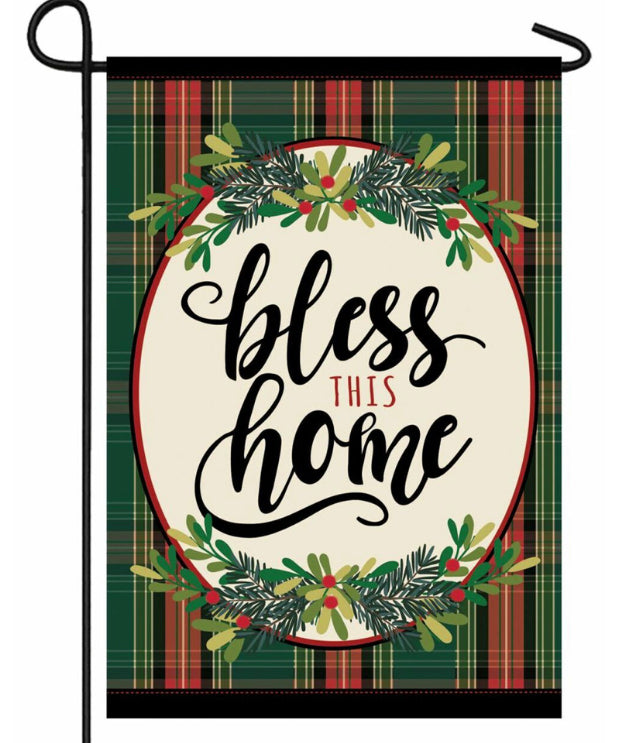 Evergreen Garden Flags - Christmas - Bless This Home Plaid