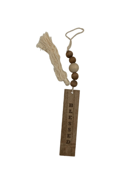 Young's Inc Wooden Tassel Hanging Signs - Blessed