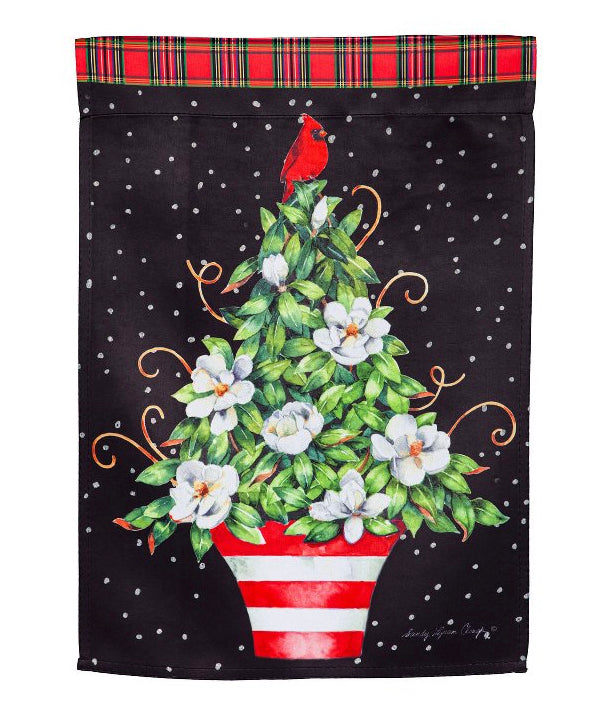Evergreen Garden Flags - Christmas - Red Chinoiserie Topiary