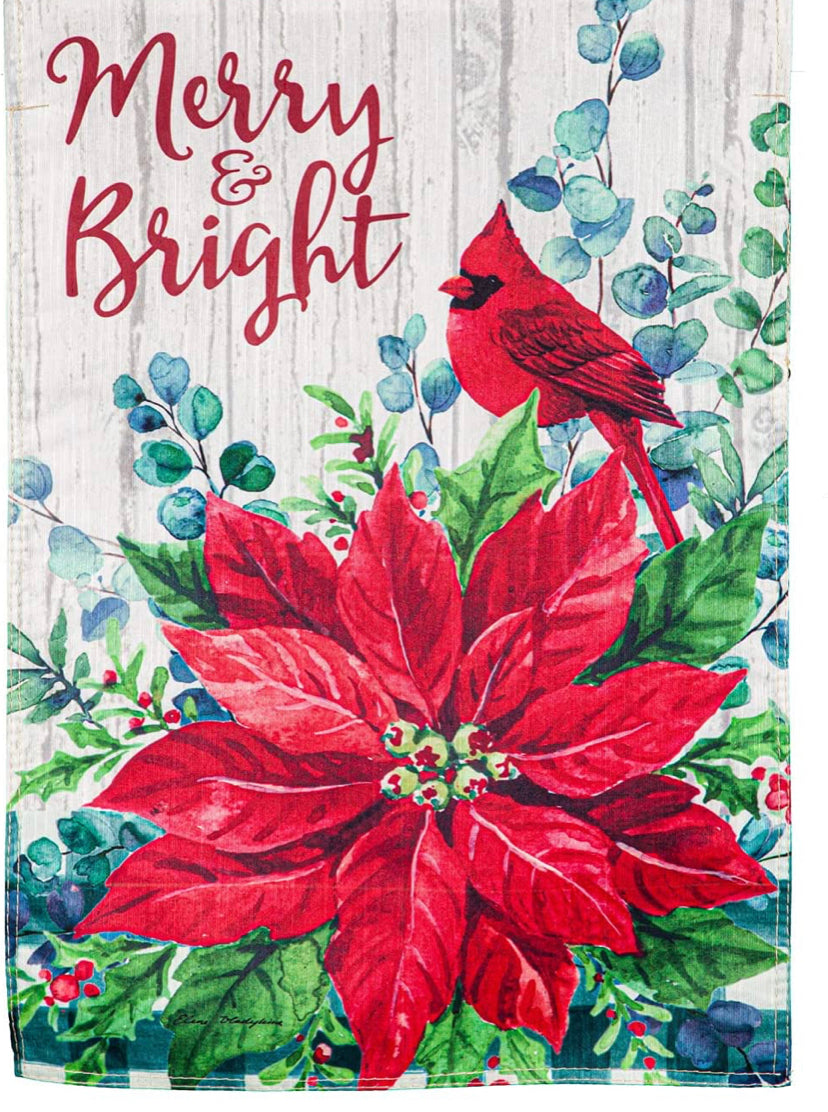 Evergreen Garden Flags - Christmas Merry and Bright Poinsettia