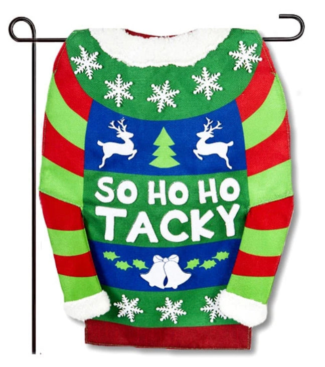 Evergreen Garden Flags - Tacky Holiday Sweater Burlap