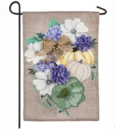 Evergreen Garden Flags - Fall- Soft Autumn Floral Swag Burlap