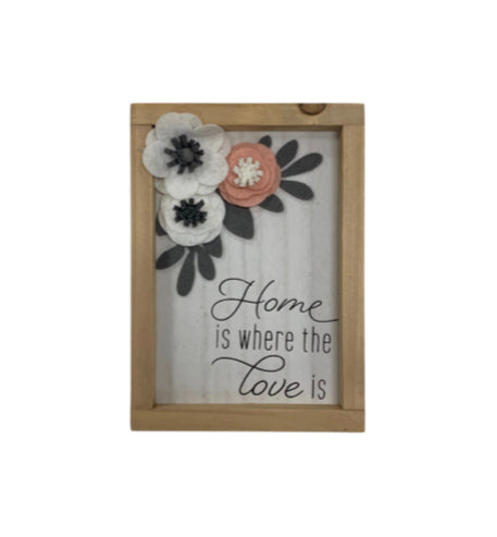 Young's Inc Felt Flower Wooden Box Sign - Home