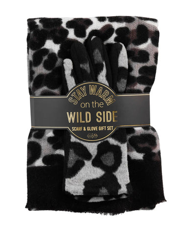 Mud Pie Scarf & Glove Gift Set - Gray Leopard