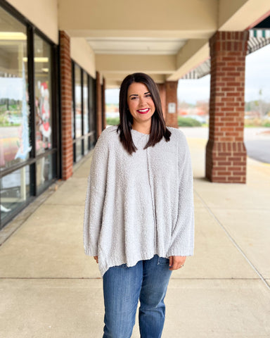 Mud Pie Frances Chenille Sweater - Gray, oversized, long sleeves, curvy, center seamed, tunic