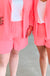 Skies Are Blue Eden Shorts -Neon Coral, pleated, high waist, button tab, elastic back, curvy