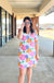 Michelle McDowell Hazel Dress - Sweeten the Day Bubblegum, floral printed, short button sleeves, v-neck, shift mini, curvy