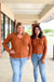 Skies are Blue Geller Top - Camel, collared, ribbed knit, v-neck, llong sleeves with slits, button down, curvy