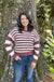 Entro Celia Sweater - Chocolate, long sleeves, striped, chenille