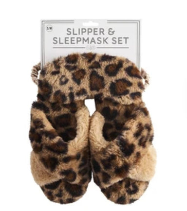 Mud Pie Leopard Slipper Mask Set - Tan