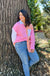 Mud Pie Roslyn Button-Down Top - Pink button down, long sleeves, pocket, color block, collared, oversized