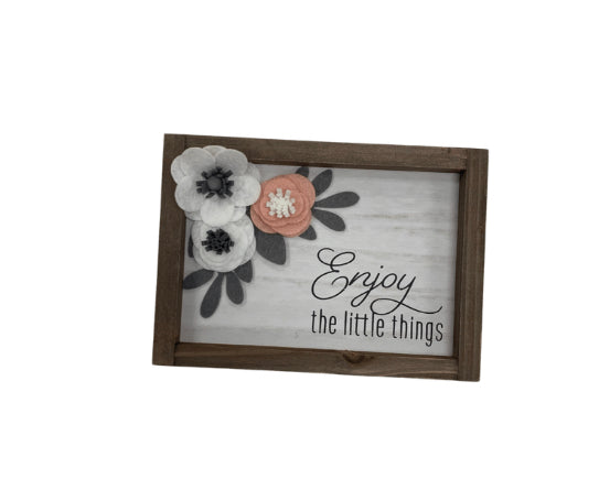 Young's Inc Felt Flower Wooden Box Sign - Little Things