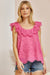 Andree By Unit Eileen Top- Hot Pink, short ruffle sleeves, ruffle neckline, eyelet, scalloped hem, curvy